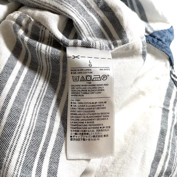 Banana Republic Mens Cotton Striped Short Sleeve Button Up White Gray Large - Picture 6 of 6